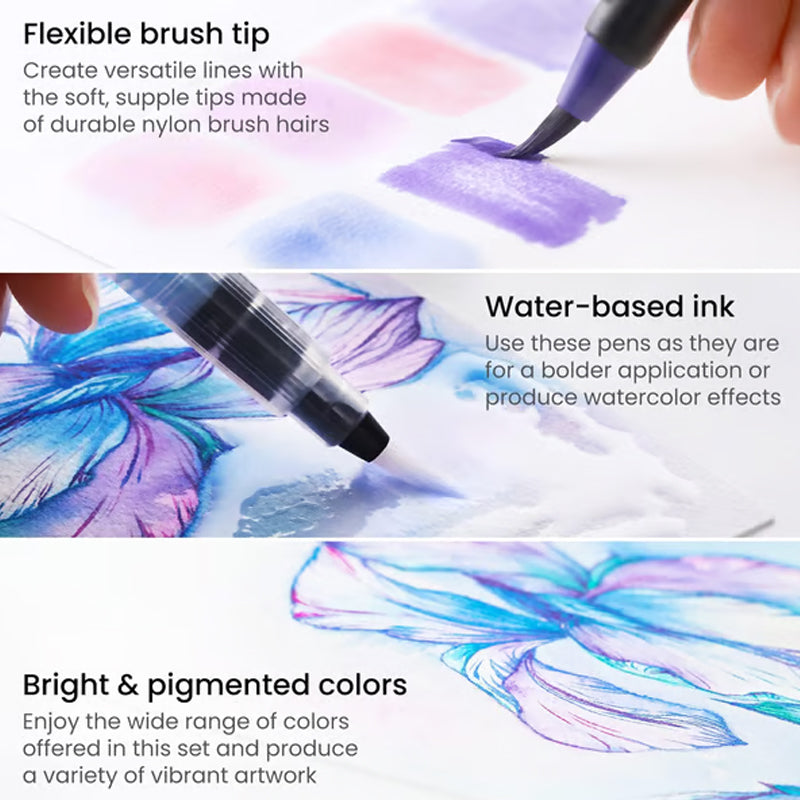 Set de 20 stylos pinceaux imperméables aux couleurs vives