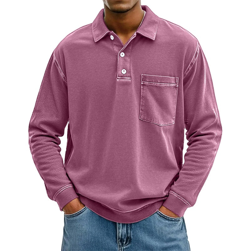 Chemise décontractée à manches longues avec poche pour homme