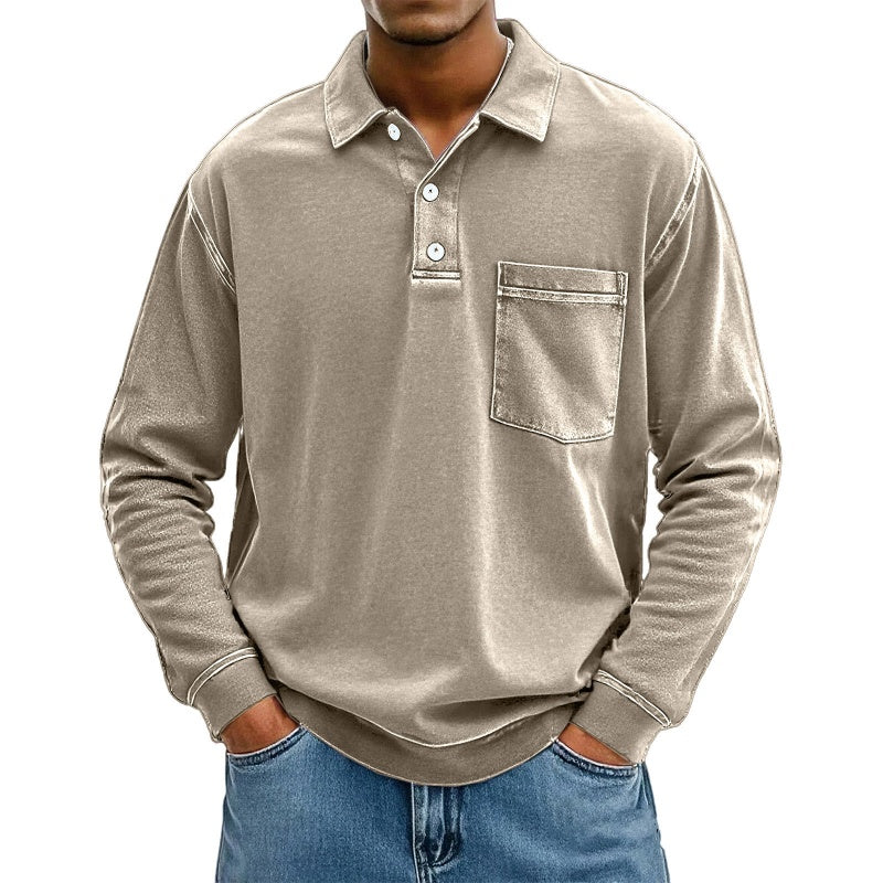 Chemise décontractée à manches longues avec poche pour homme