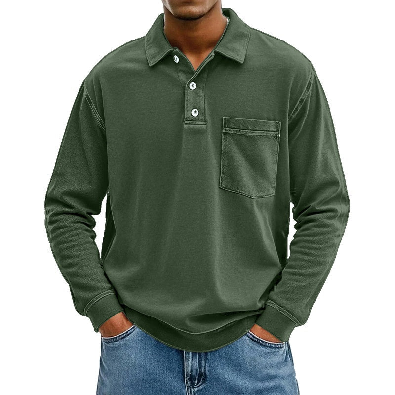 Chemise décontractée à manches longues avec poche pour homme