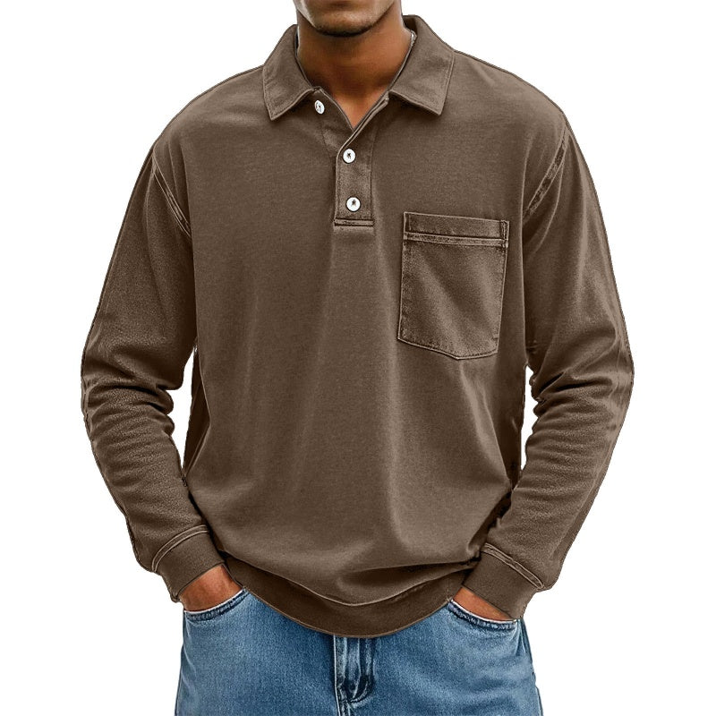 Chemise décontractée à manches longues avec poche pour homme