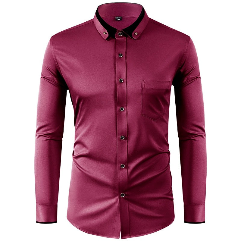 Chemise à manches longues ajustée extensible pour homme