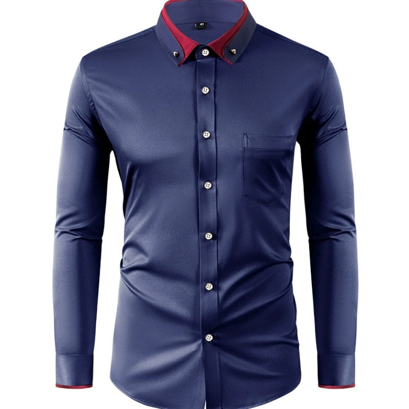 Chemise à manches longues ajustée extensible pour homme
