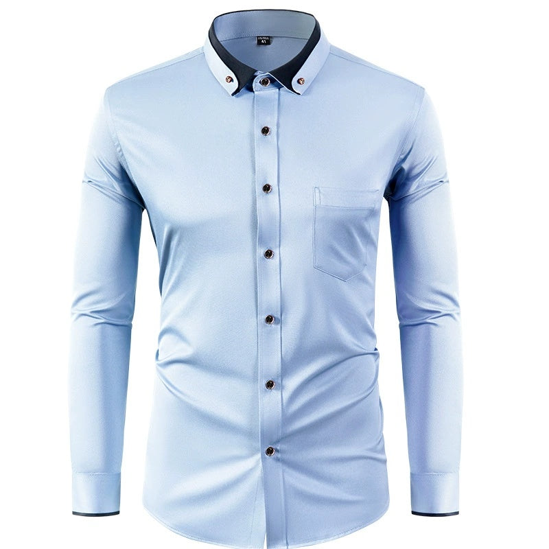 Chemise à manches longues ajustée extensible pour homme