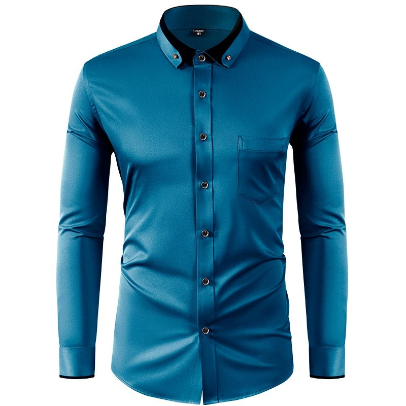 Chemise à manches longues ajustée extensible pour homme