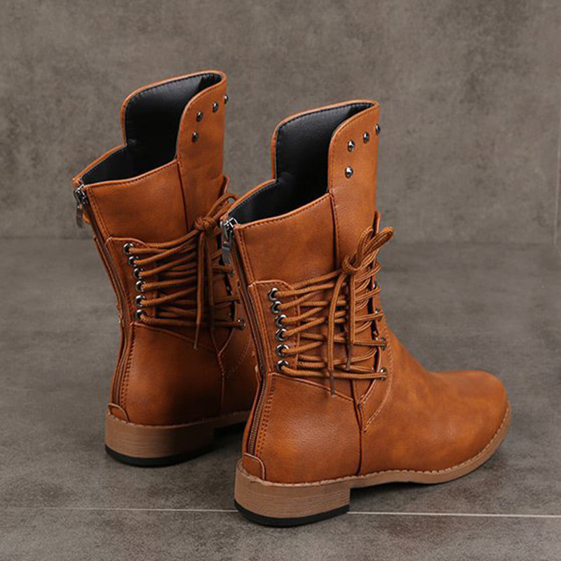 Bottines à Lacets à Talon Bas et à Bout Rond pour Femmes【Livraison gratuite】