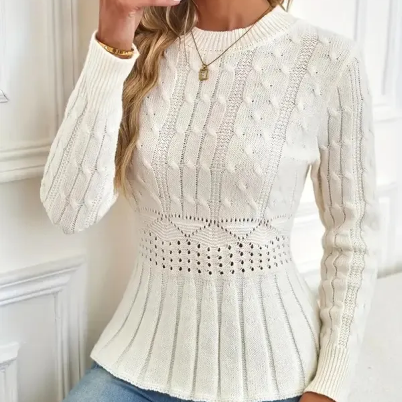 🔥 50% DE RÉDUCTION ! ✨ Pull Femme à Col Peter Pan - Maille Épaisse, Ourlet Péplum, Intemporel pour Tenues d'Automne 🧶✨