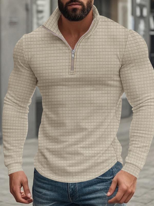 Sweat-shirt à col montant, demi-fermeture éclair et manches longues pour homme