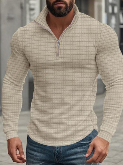 Sweat-shirt à col montant, demi-fermeture éclair et manches longues pour homme