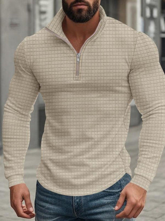 Sweat-shirt à col montant, demi-fermeture éclair et manches longues pour homme