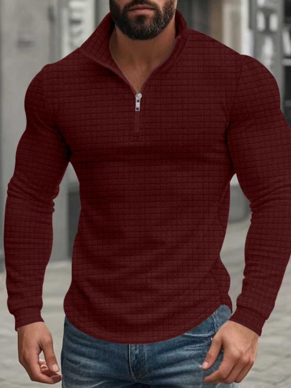 Sweat-shirt à col montant, demi-fermeture éclair et manches longues pour homme