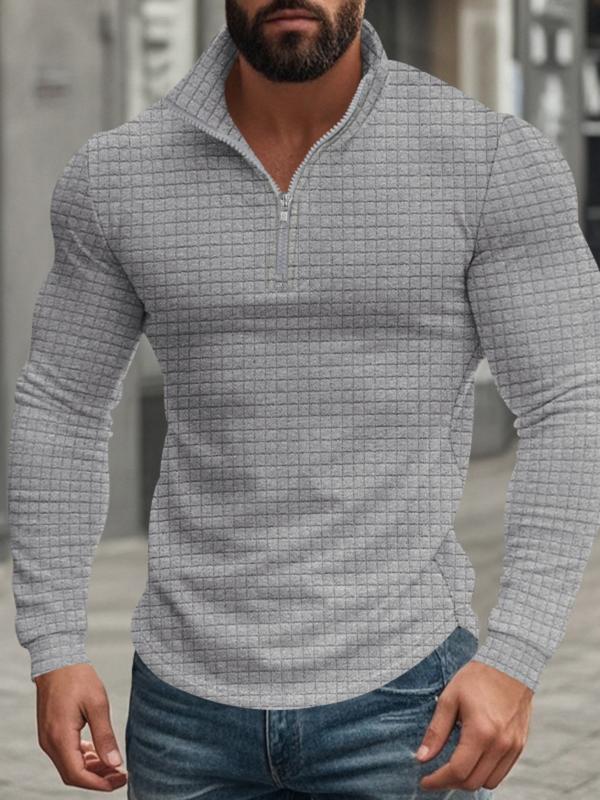 Sweat-shirt à col montant, demi-fermeture éclair et manches longues pour homme