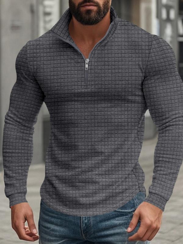 Sweat-shirt à col montant, demi-fermeture éclair et manches longues pour homme