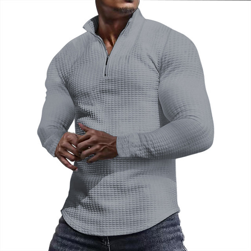 Sweat-shirt à col montant, demi-fermeture éclair et manches longues pour homme