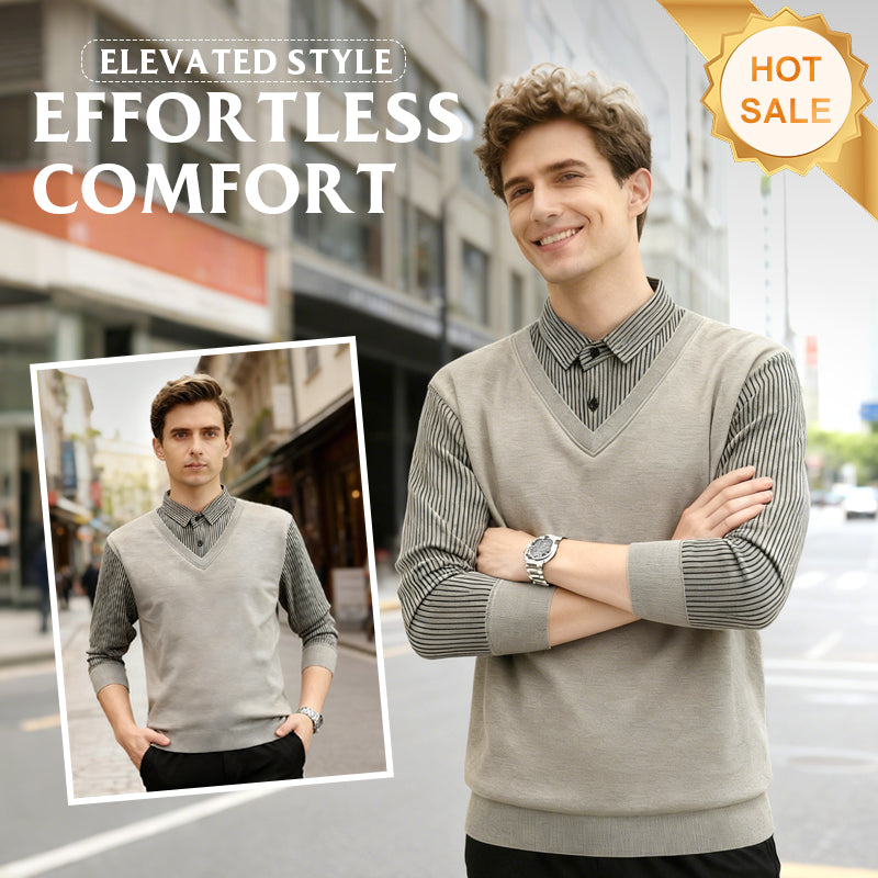 Ensemble deux pièces décontracté pour homme composé d'un pull et d'une chemise en tricot