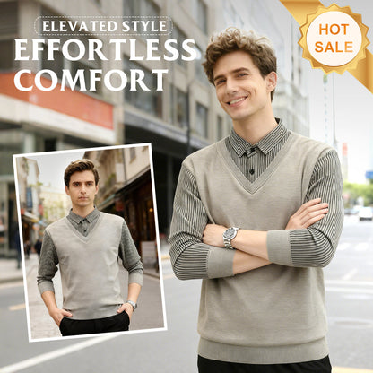 Ensemble deux pièces décontracté pour homme composé d'un pull et d'une chemise en tricot