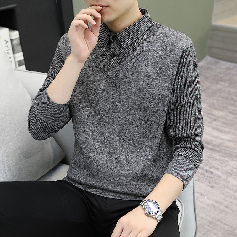 Ensemble deux pièces décontracté pour homme composé d'un pull et d'une chemise en tricot