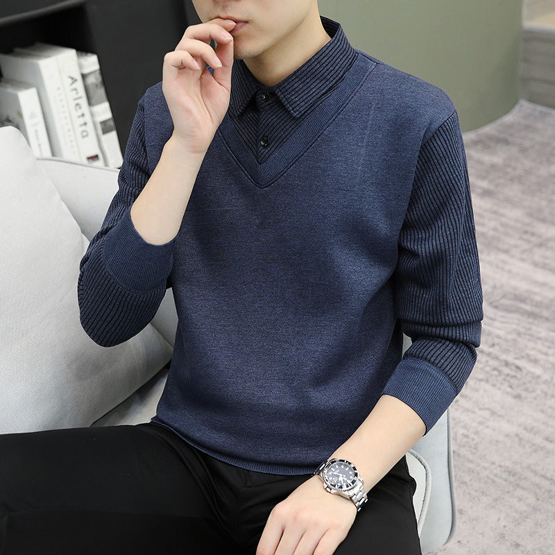 Ensemble deux pièces décontracté pour homme composé d'un pull et d'une chemise en tricot
