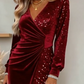 Robe à manches longues et col en V à paillettes pour femme