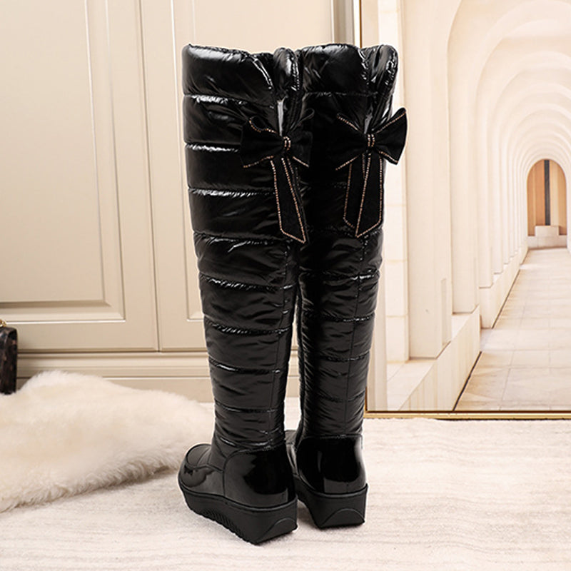 Bottes hautes imperméables chaudes pour femmes avec nœud décoratif【Livraison gratuite】