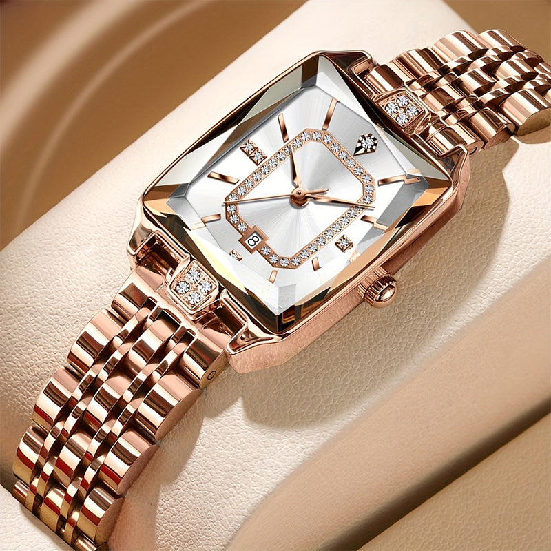 Montre carrée pour femme avec quartz et strass