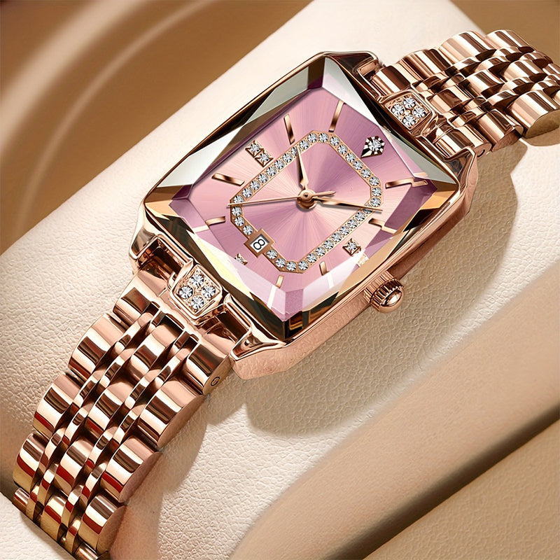 Montre carrée pour femme avec quartz et strass