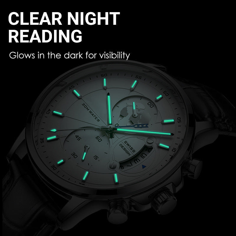 Montre à quartz lumineuse et étanche pour homme