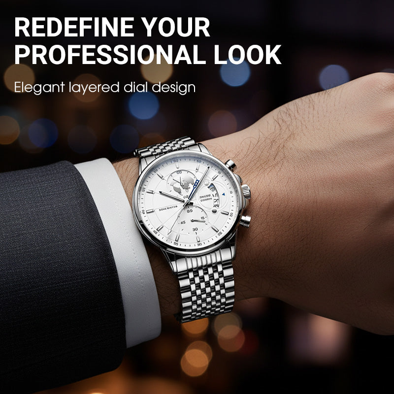 Montre à quartz lumineuse et étanche pour homme