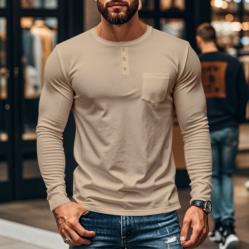 🔥 50 % de réduction immédiate – T-shirt Henley manches longues slim fit pour homme : respirant, élégant & polyvalent ! 👔👕