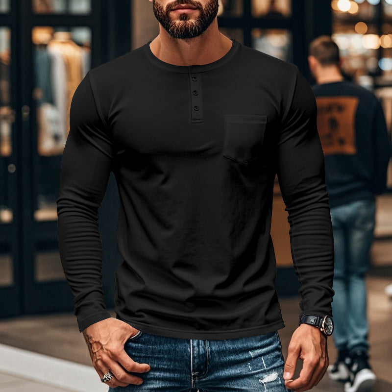 🔥 50 % de réduction immédiate – T-shirt Henley manches longues slim fit pour homme : respirant, élégant & polyvalent ! 👔👕