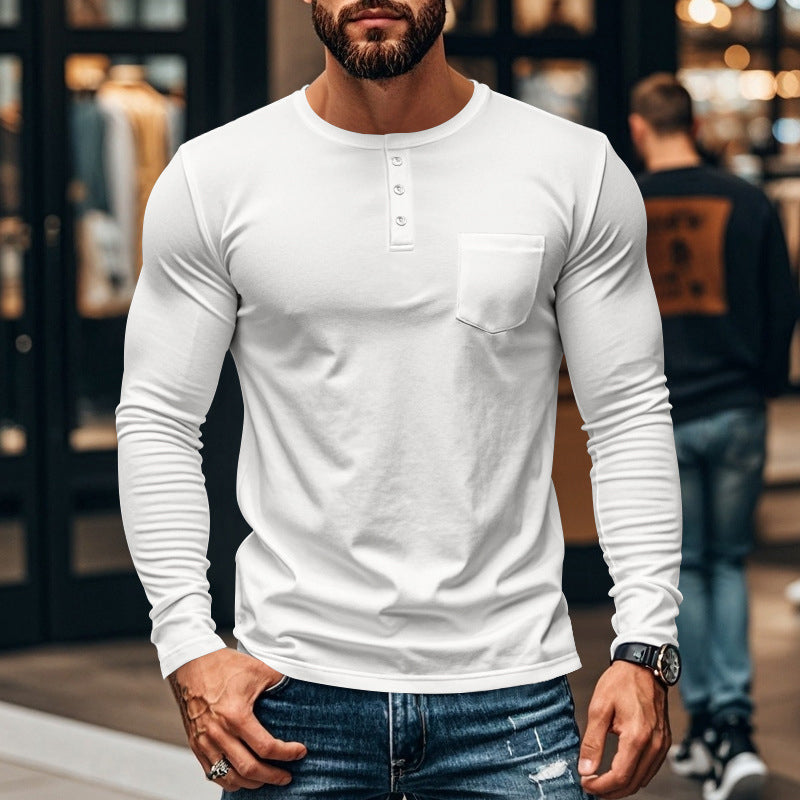 🔥 50 % de réduction immédiate – T-shirt Henley manches longues slim fit pour homme : respirant, élégant & polyvalent ! 👔👕
