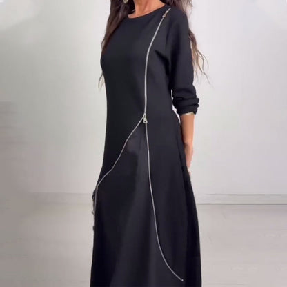 Robe longue à manches longues et coupe trapèze pour femme