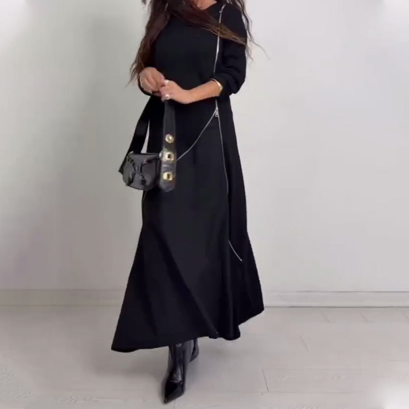 Robe longue à manches longues et coupe trapèze pour femme