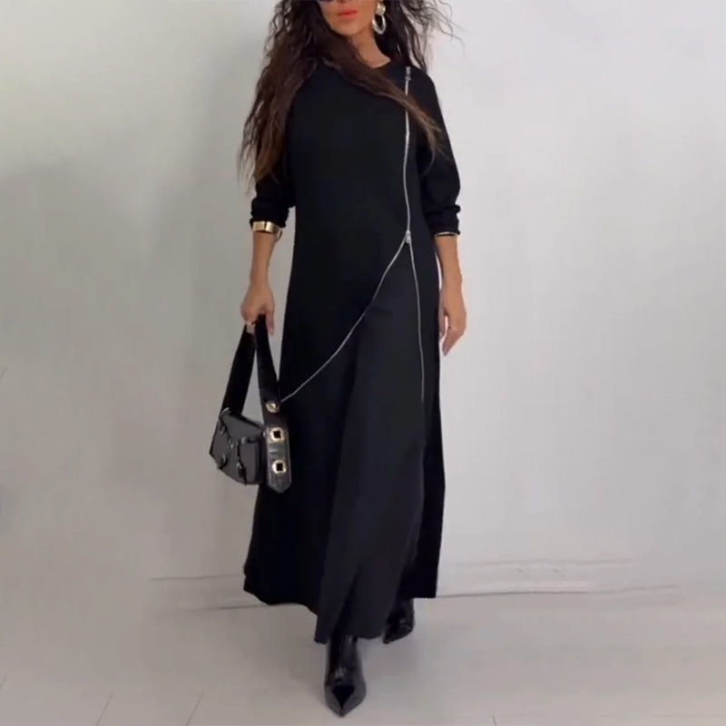 Robe longue à manches longues et coupe trapèze pour femme