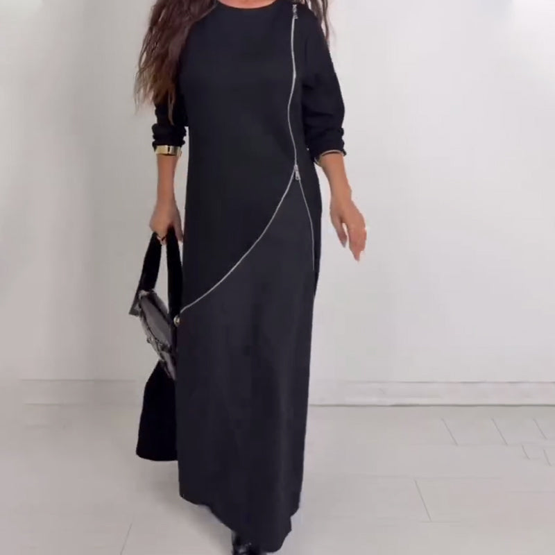 Robe longue à manches longues et coupe trapèze pour femme