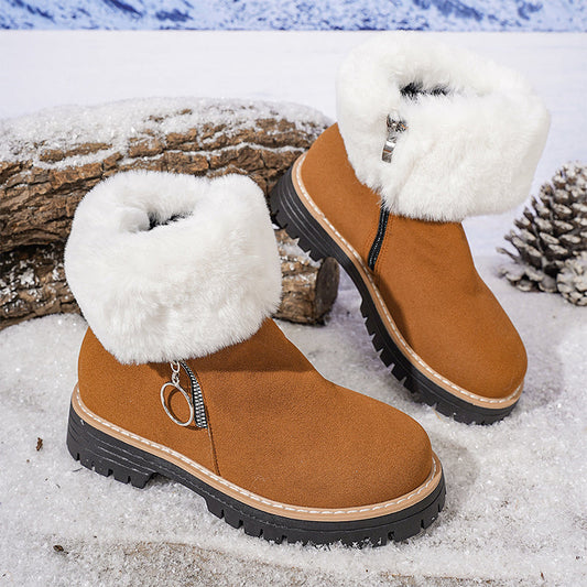 Bottes de neige épaisses avec col en fourrure et fermeture éclair pour femmes, longueur cheville