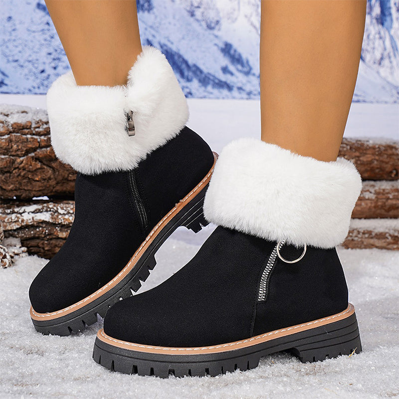 Bottes de neige épaisses avec col en fourrure et fermeture éclair pour femmes, longueur cheville
