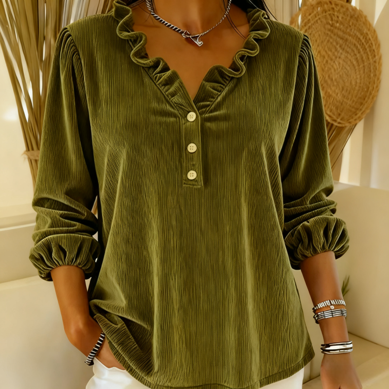 Haut à col en V et manches lanternes pour femme