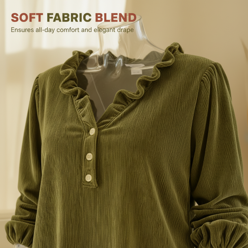 Haut à col en V et manches lanternes pour femme