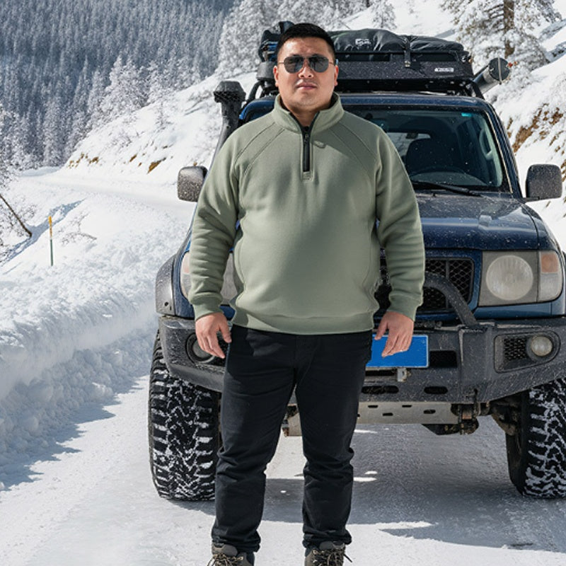 Sweat-shirt à fermeture éclair quart de longueur pour hommes, grande taille