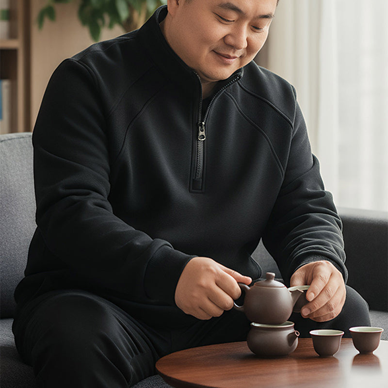 Sweat-shirt à fermeture éclair quart de longueur pour hommes, grande taille