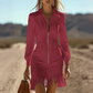Mini-robe zippée à col et ourlet à franges pour femme
