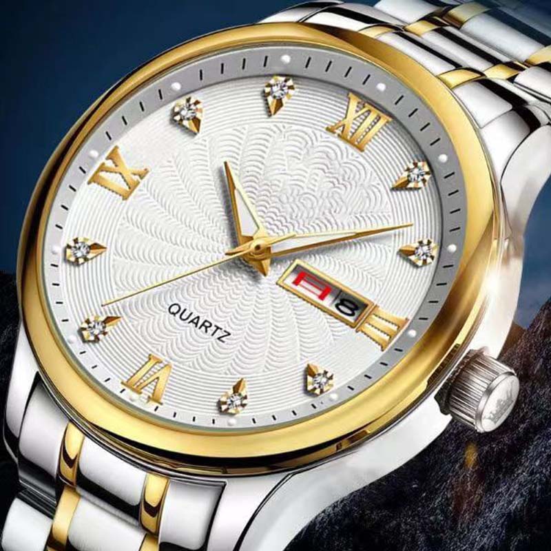 📢 60 % de réduction !!! Montre homme lumineuse & étanche – élégance bicolore, affichage jour/date 🎁⌚