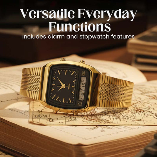 🔥60% de réduction ! Montre Rétro Carrée Multifonction – Double Affichage & Élégance Intemporelle ⌚️