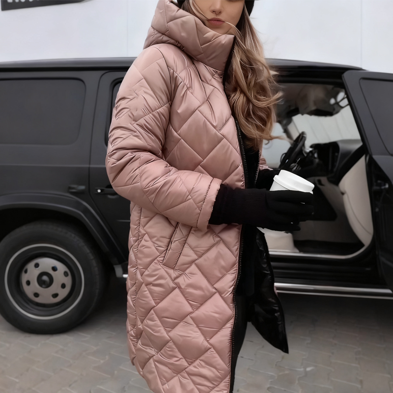 Manteau matelassé long à capuche pour femme【Livraison gratuite】