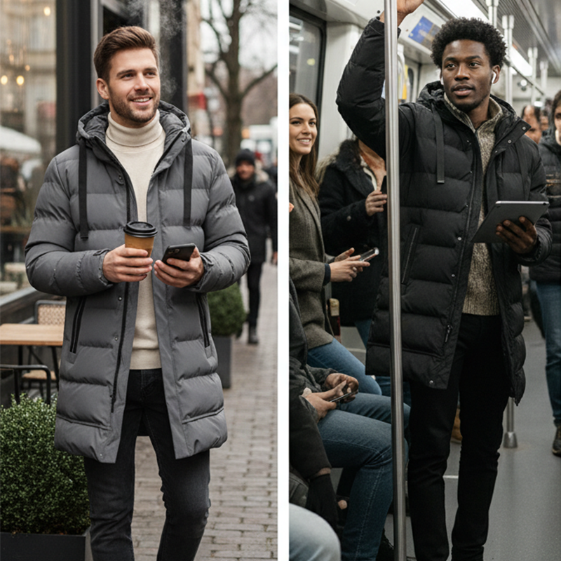 🔈🔈Produits d'hiver utiles - 60 % de réduction ❄️Doudoune mi-longue pour homme avec capuche