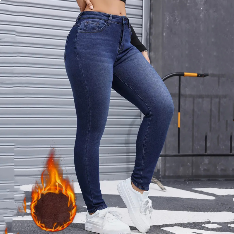 Jean skinny pour femme, très extensible, doublé de peluche