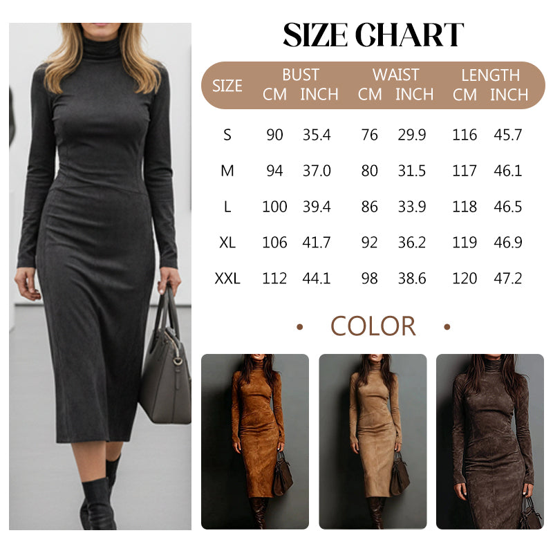 🎁Élégante robe moulante à col roulé et manches longues
