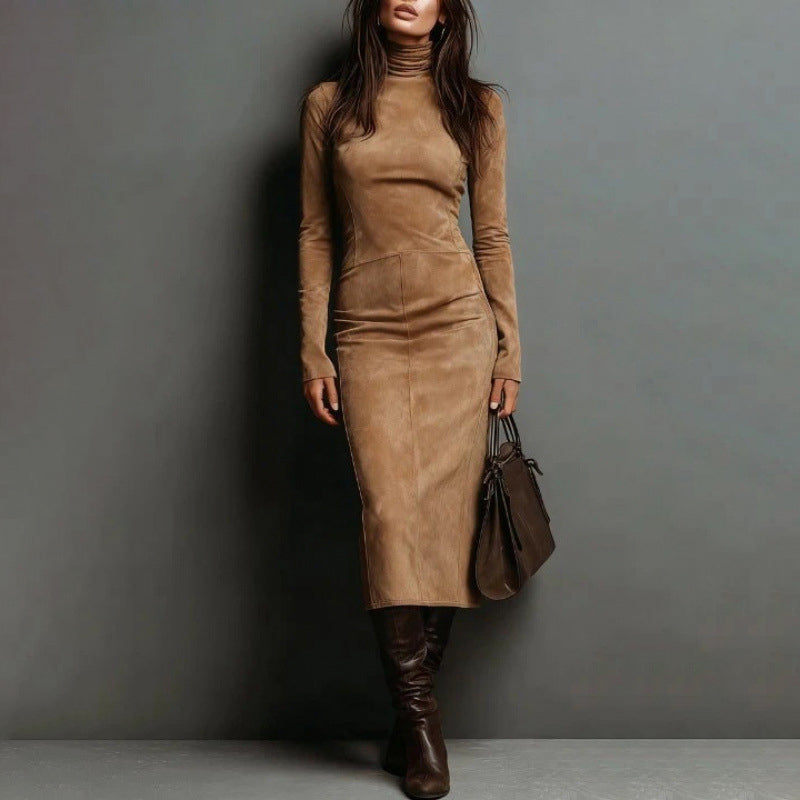 🎁Élégante robe moulante à col roulé et manches longues