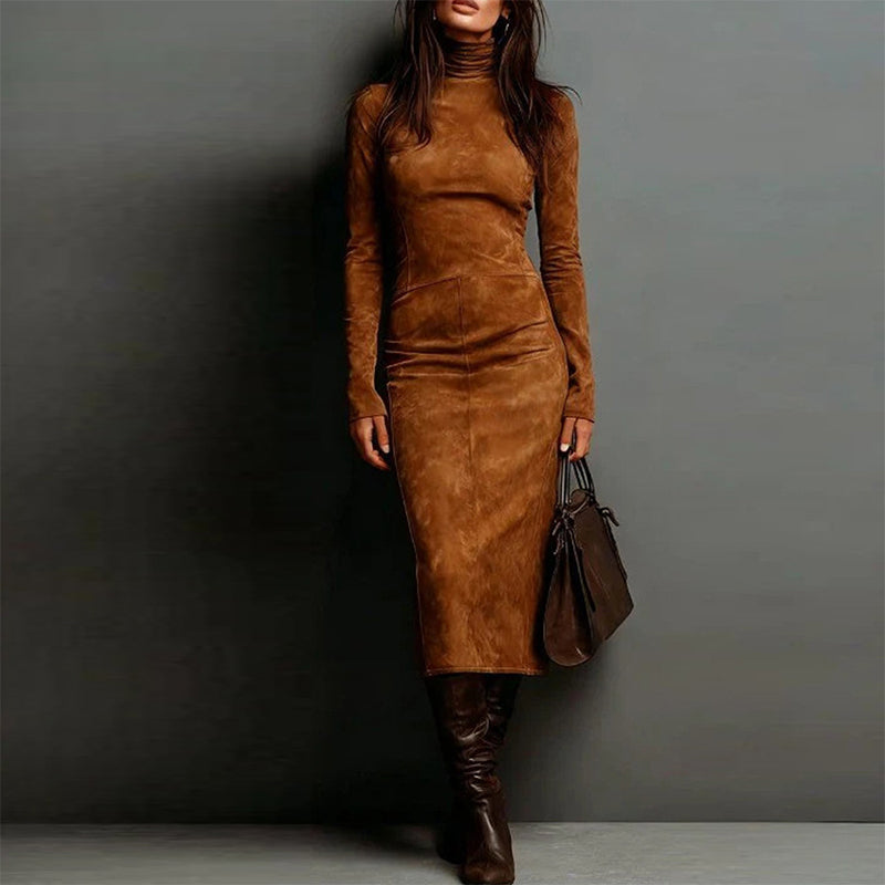 🎁Élégante robe moulante à col roulé et manches longues